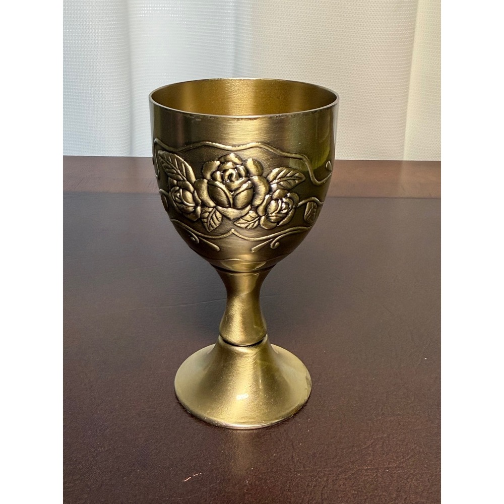 Lidong Brass Rose Embossed Chalice Vintage Style Decorative Goblet